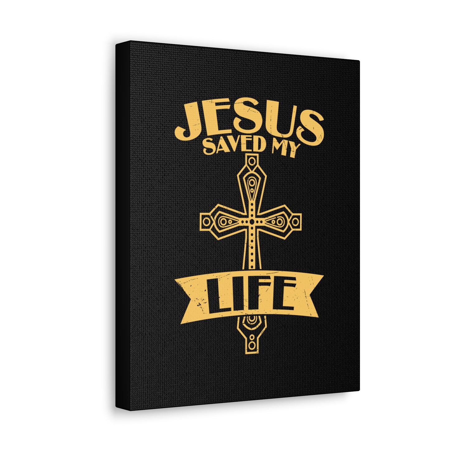 Jesus Saved My Life Acts 16:31 Golden Cross Christian Wall Art Bible Verse Print Ready to Hang