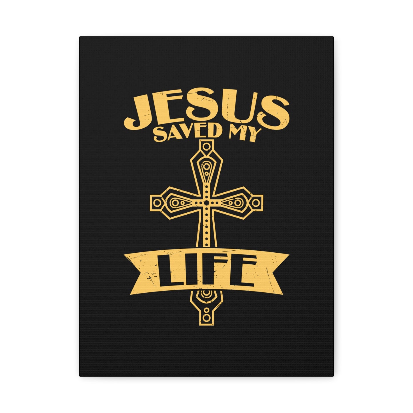 Jesus Saved My Life Acts 16:31 Golden Cross Christian Wall Art Bible Verse Print Ready to Hang