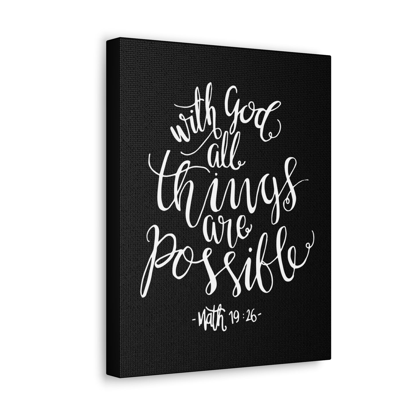 With God All Things Are Possible Matthew 19:26 White Cursive Christian Wall Art Bible Verse Print Ready To Hang