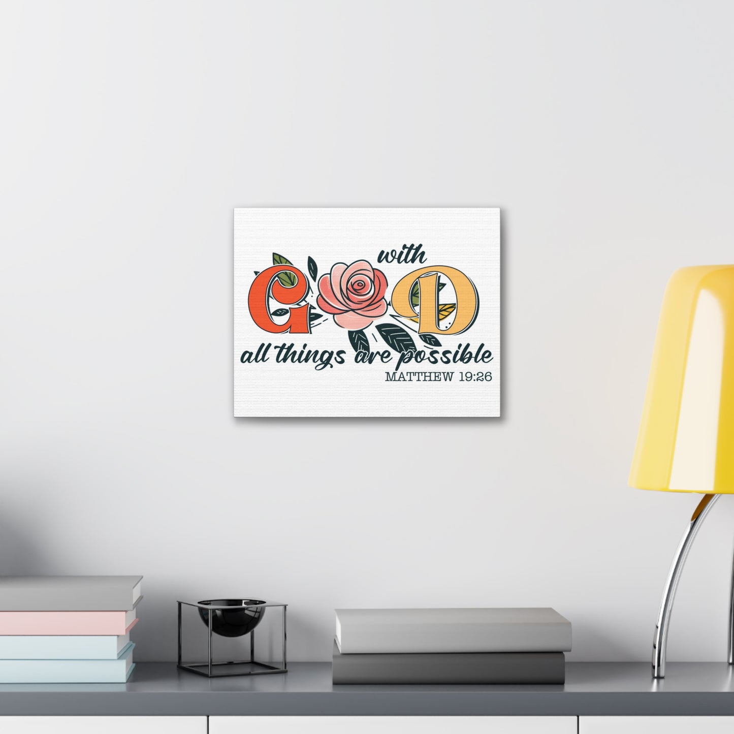 Matthew 19:26 All Things are Possible Bible Verse Canvas Christian Wall Art Ready to Hang Unframed