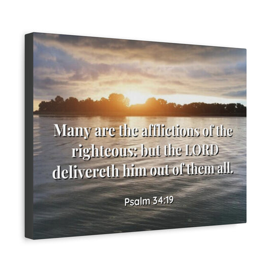 Scripture Canvas The Afflictions Psalm 34:19 Christian Wall Art Bible Verse Print Ready to Hang
