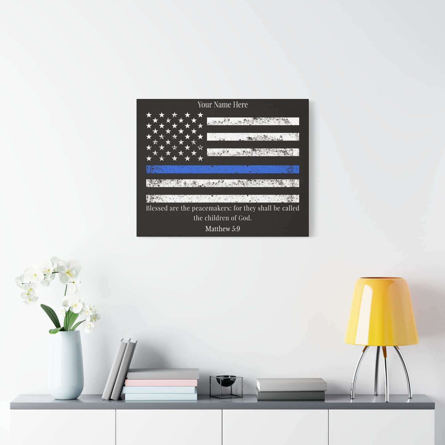 Personalized Matthew 5:9 Police Officer Badge Bible Canvas Christian Wall Art Ready to Hang Unframed