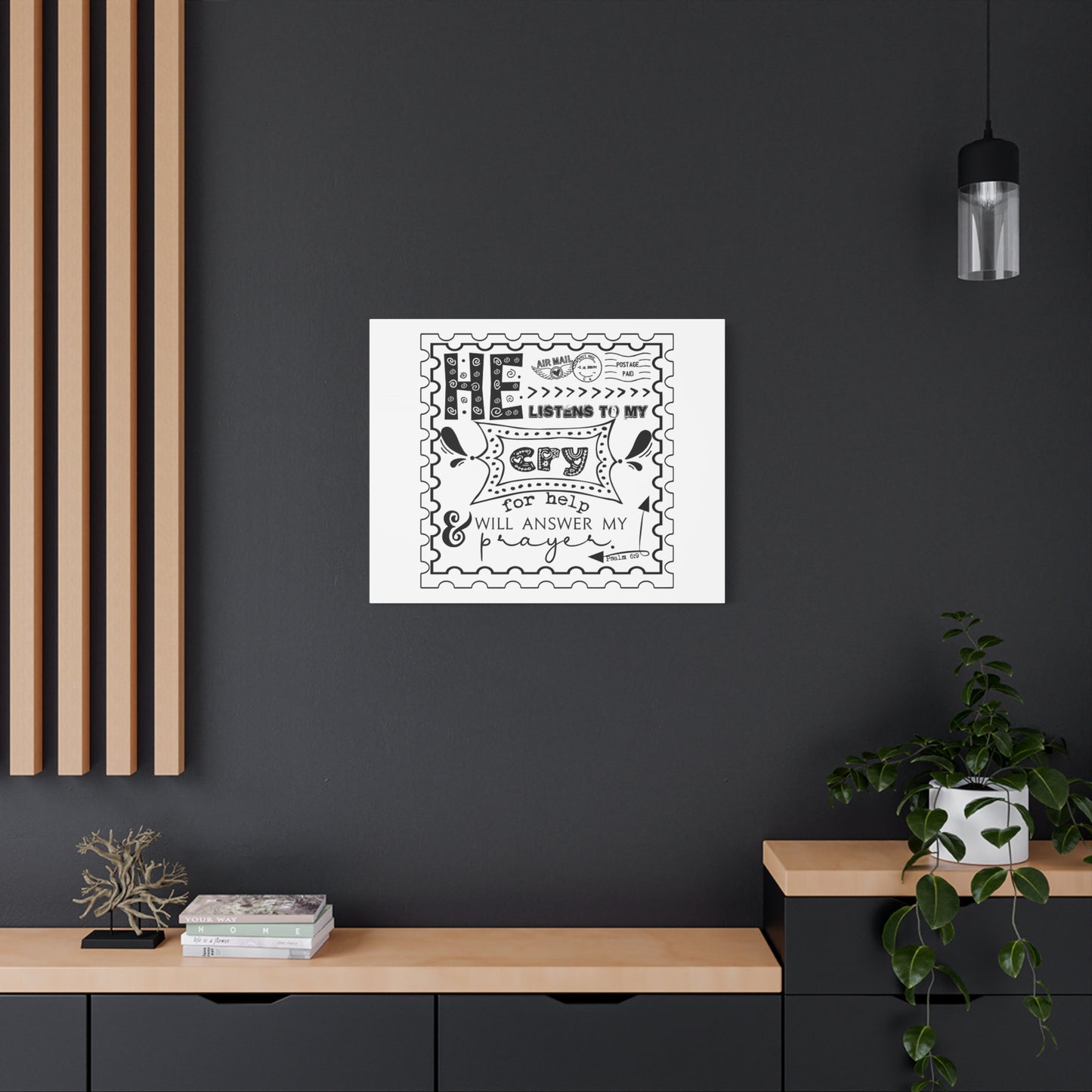 Scripture Canvas He Listens To My Cry Psalm 6:9 Christian Wall Art Bible Verse Print Ready to Hang