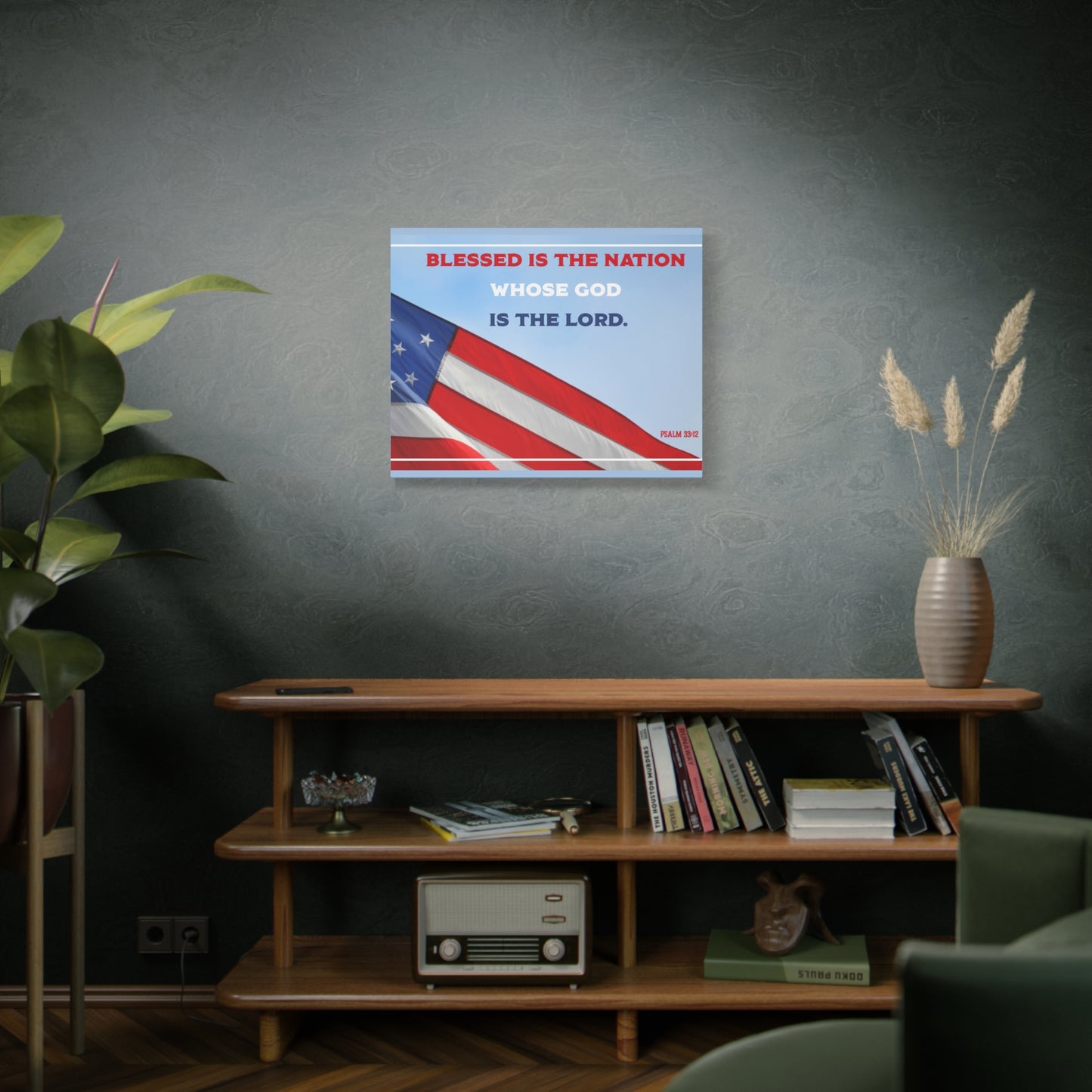 Scripture Canvas Blessed Is The Nation Psalm 33:12 Christian Wall Art Bible Verse Print Ready to Hang