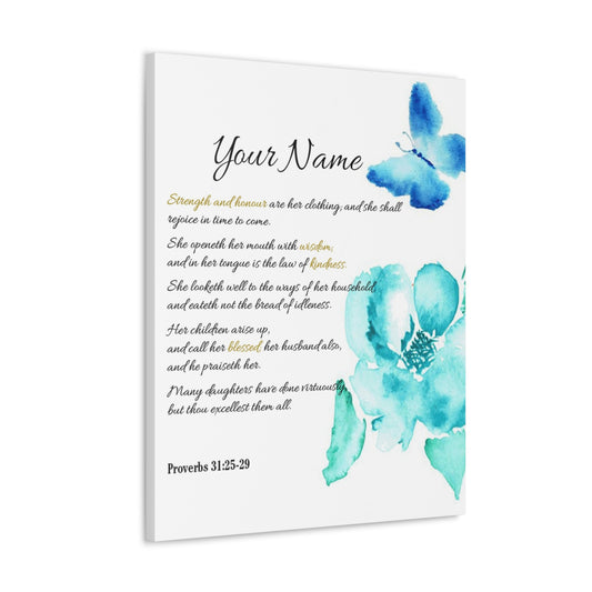 Personalized She is Strong Proverbs 31:25-29 Bible Chapter Canvas Christian Wall Art Ready to Hang