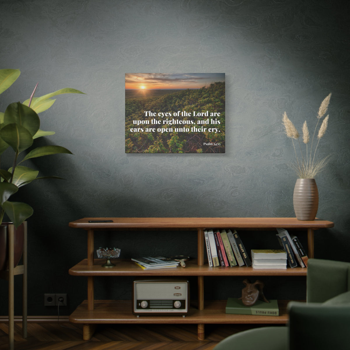 Scripture Canvas Eyes & Ears Of God Psalm 34:15 Christian Wall Art Bible Verse Print Ready to Hang