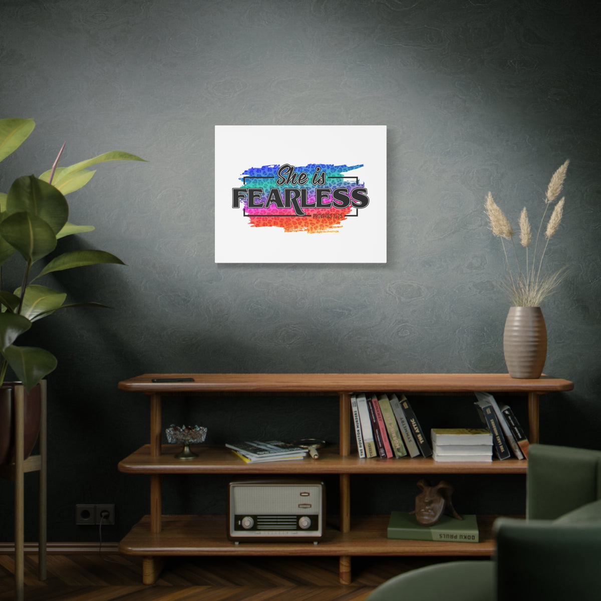 Scripture Canvas She Is Fearless Proverbs 31:25 Christian Wall Art Bible Verse Print Ready to Hang