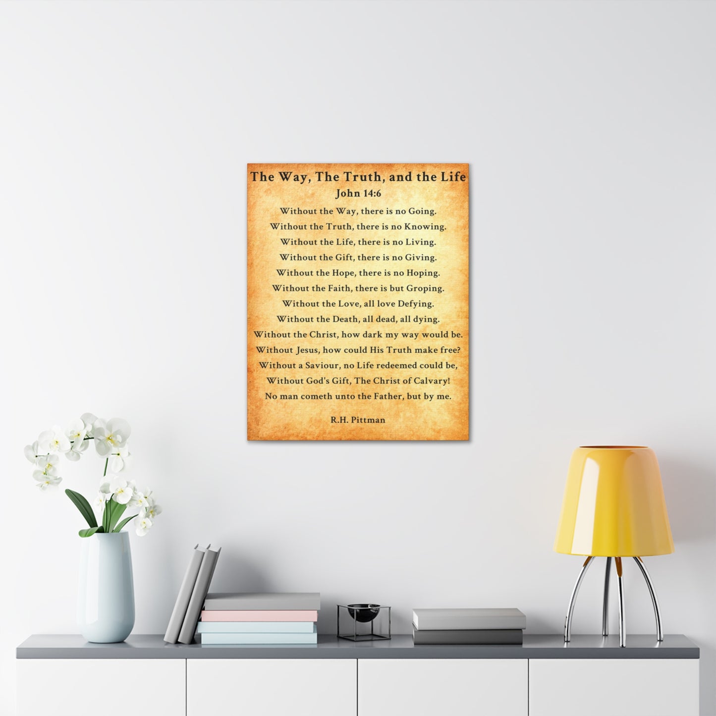 Way Truth Life John 14:6 Gold Bible Verse Canvas Christian Wall Art Ready to Hang Unframed
