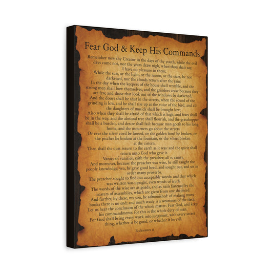 Scripture Walls Fear God & Keep His Commands Ecclesiastes 12 Gold Brown Bible Verse Canvas Christian Wall Art Ready to Hang