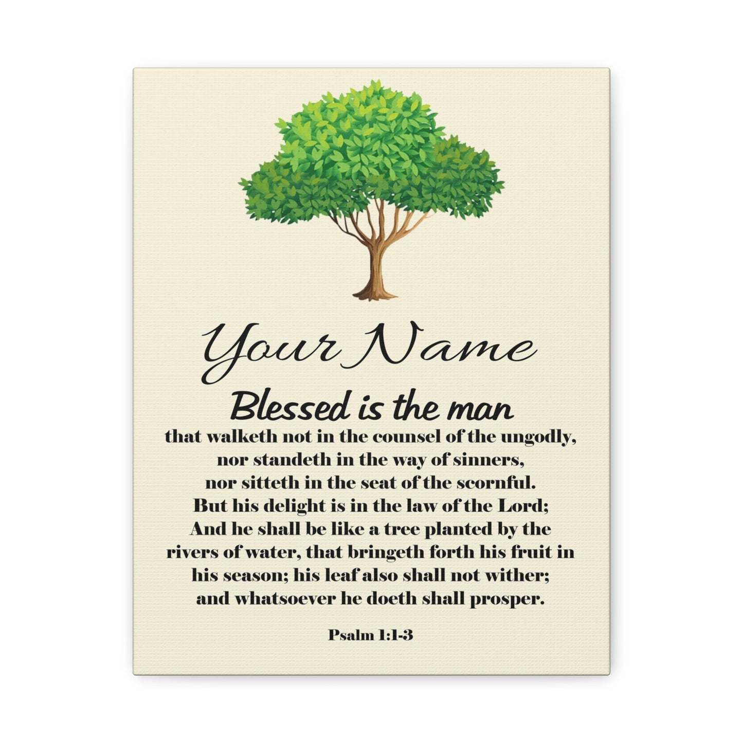 Personalized Blessed is the Man Psalm 1:1-3 Bible Chapter Canvas Christian Wall Art Ready to Hang