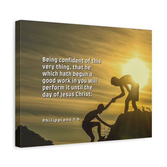 Scripture Canvas Being Confident Philippians 1:6 Christian Wall Art Bible Verse Print Ready to Hang