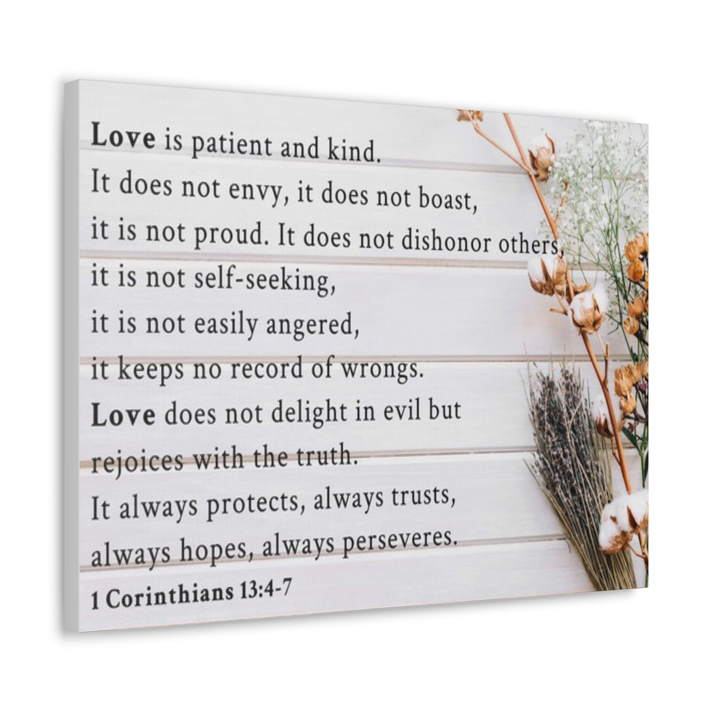 Love is 1 Corinthians 13:4-7 Bible Verse Canvas Christian Wall Art Ready to Hang Unframed