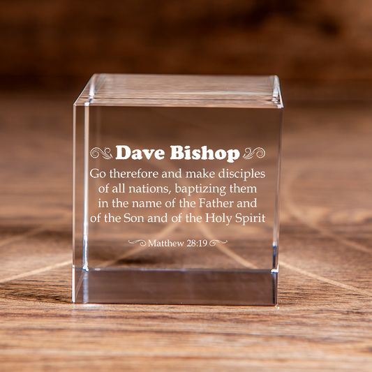 Personalized Matthew 28:19 Square Cut Crystal Cube