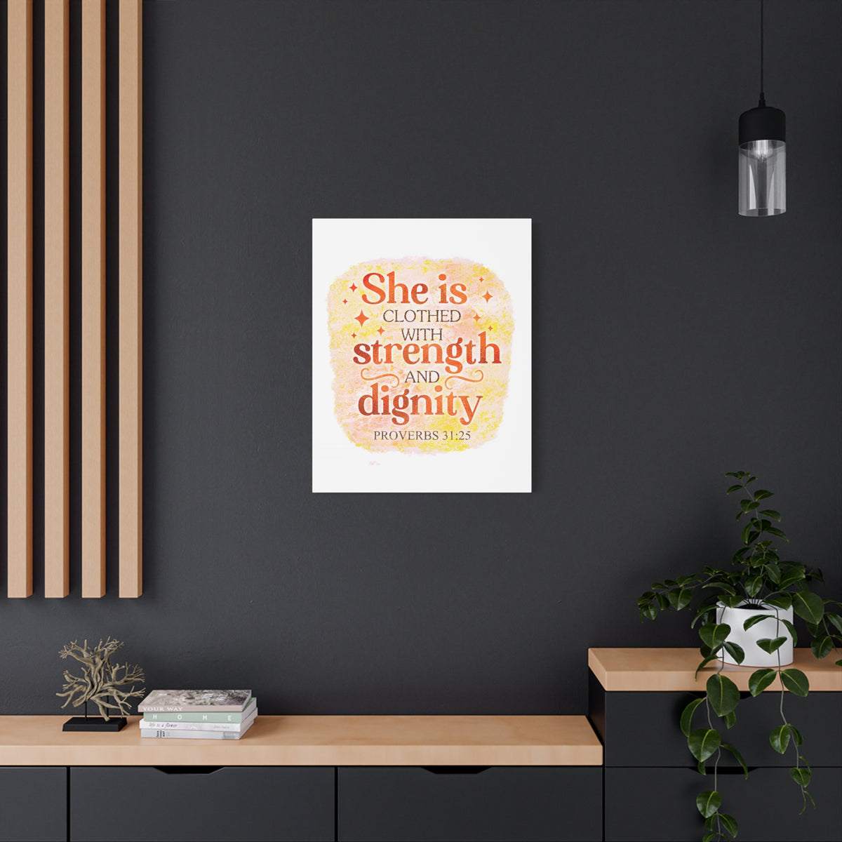 Scripture Walls Strength and Dignity Proverbs 31:25 Bible Verse Canvas Christian Wall Art Ready to Hang Unframed