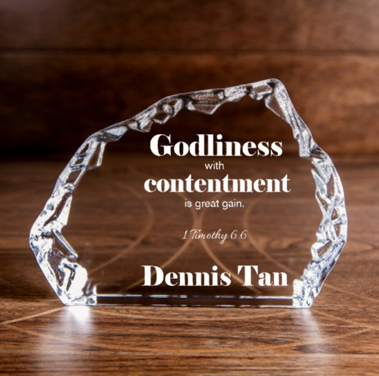 Personalized 1 Timothy 6:6 Godliness Large Iceberg Carved Crystal - 3D Laser-Engraved - Elegant Religious Gift