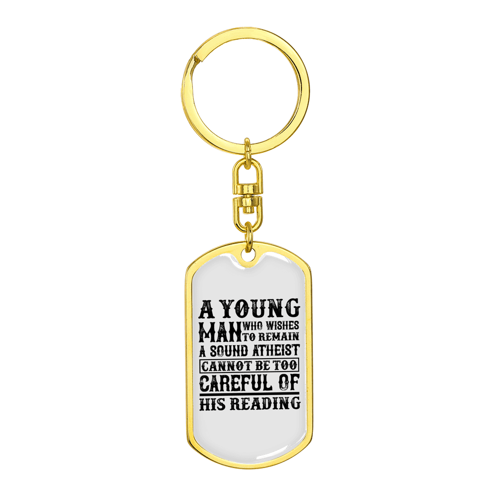 A Young Man Christian Stainless Steel or 18k Gold Premium Swivel Dog Tag Keychain