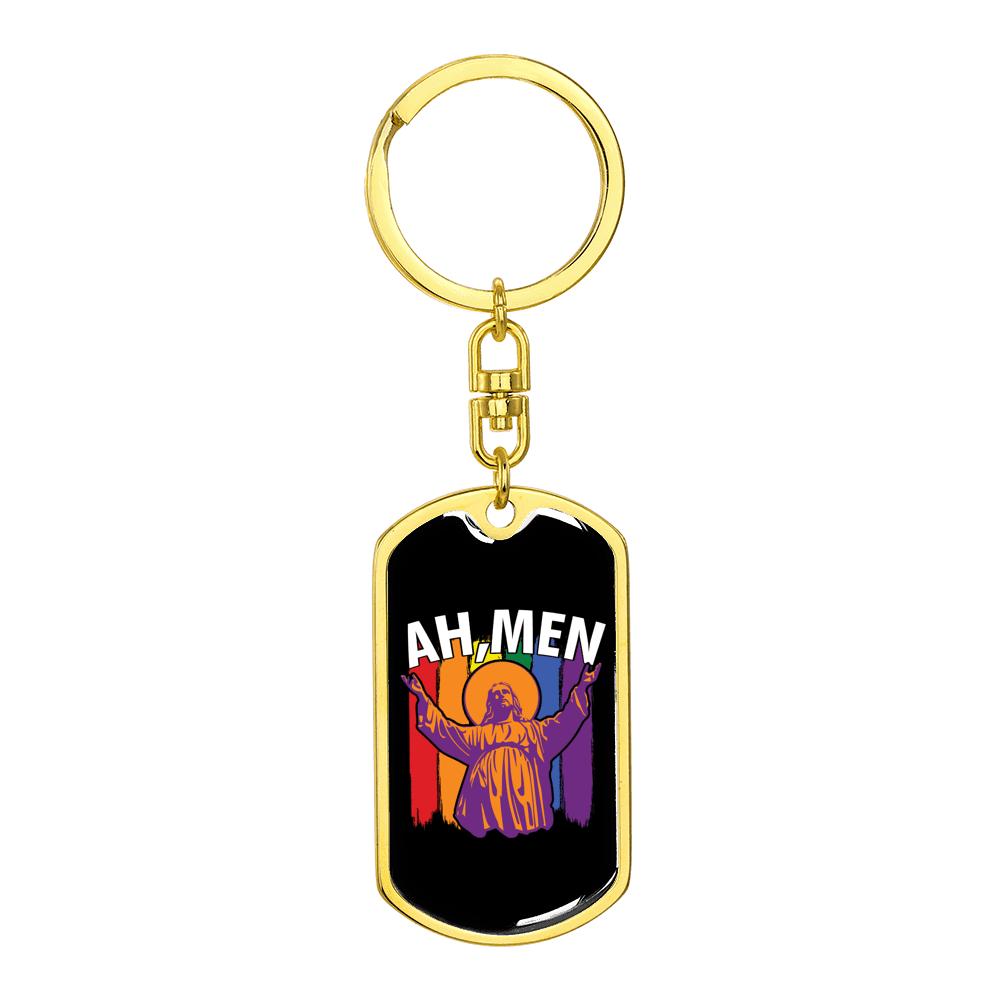 Ah Men Stainless Steel or 18k Gold Premium Swivel Dog Tag Keychain