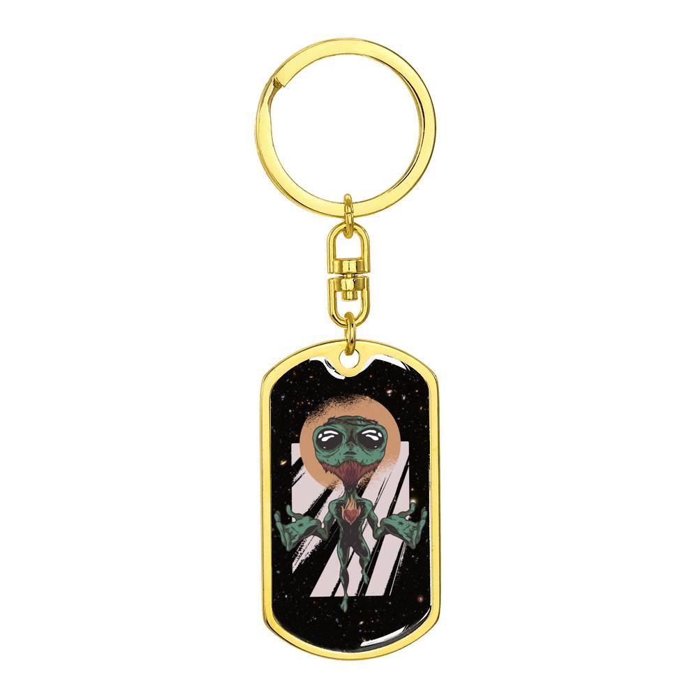Alien Jesus Stainless Steel or 18k Gold Premium Swivel Dog Tag Keychain