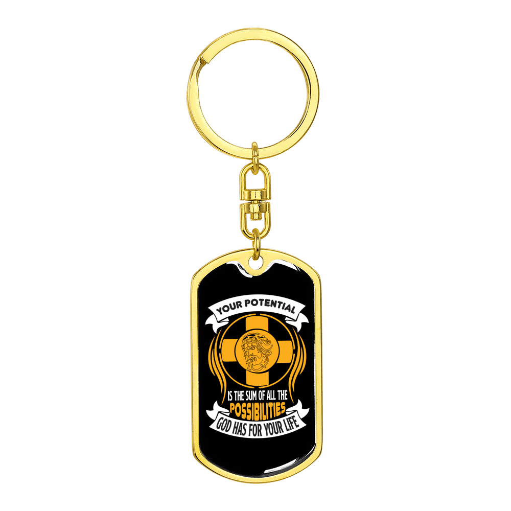 All The Possibilities Stainless Steel or 18k Gold Premium Swivel Dog Tag Keychain