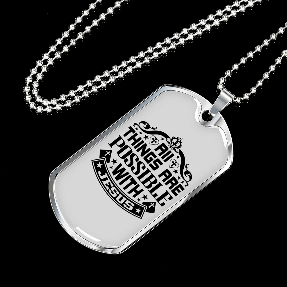 All Things Are Possible Jesus Necklace Stainless Steel or 18k Gold Dog Tag 24" Chain-Express Your Love Gifts
