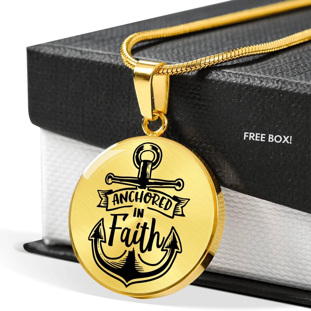 Anchored In Faith Necklace Stainless Steel or 18k Gold Circle Pendant 18-22"-Express Your Love Gifts