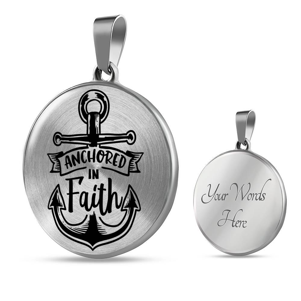 Anchored In Faith Necklace Stainless Steel or 18k Gold Circle Pendant 18-22"-Express Your Love Gifts