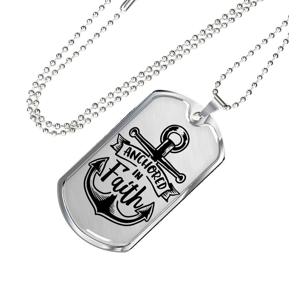 Anchored In Faith Necklace Stainless Steel or 18k Gold Dog Tag 24" Chain-Express Your Love Gifts