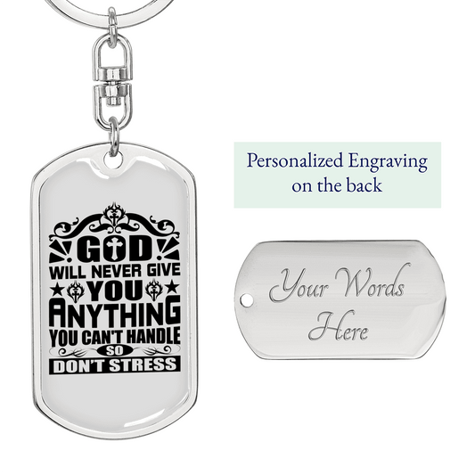 Anything You Can't Handle Keychain Stainless Steel or 18k Gold Dog Tag Keyring-Express Your Love Gifts