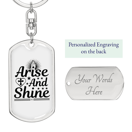 Arise And Shine Cross Keychain Stainless Steel or 18k Gold Dog Tag Keyring-Express Your Love Gifts