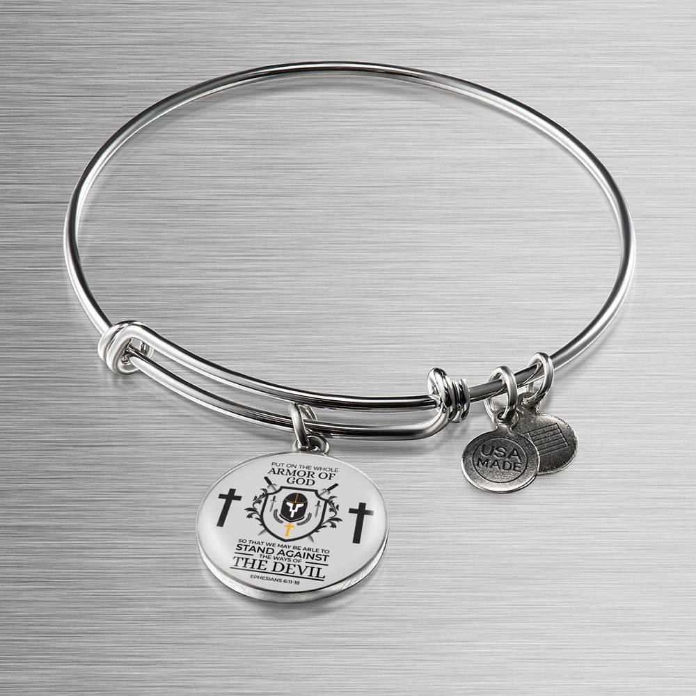 Armor Of God Ephesians 6:1118 Stainless Steel or 18k Gold Circle Bangle Bracelet - Express Your Love Gifts