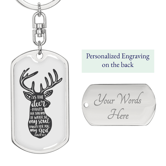 As The Deer Pants Psalm 42:1 Keychain Stainless Steel or 18k Gold Dog Tag Keyring-Express Your Love Gifts