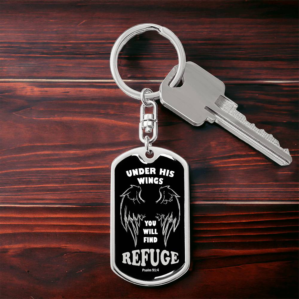 Psalm 91 Refuge Under His Wings Swivel Keychain Stainless Steel or 18k Gold Dog Tag-Express Your Love Gifts