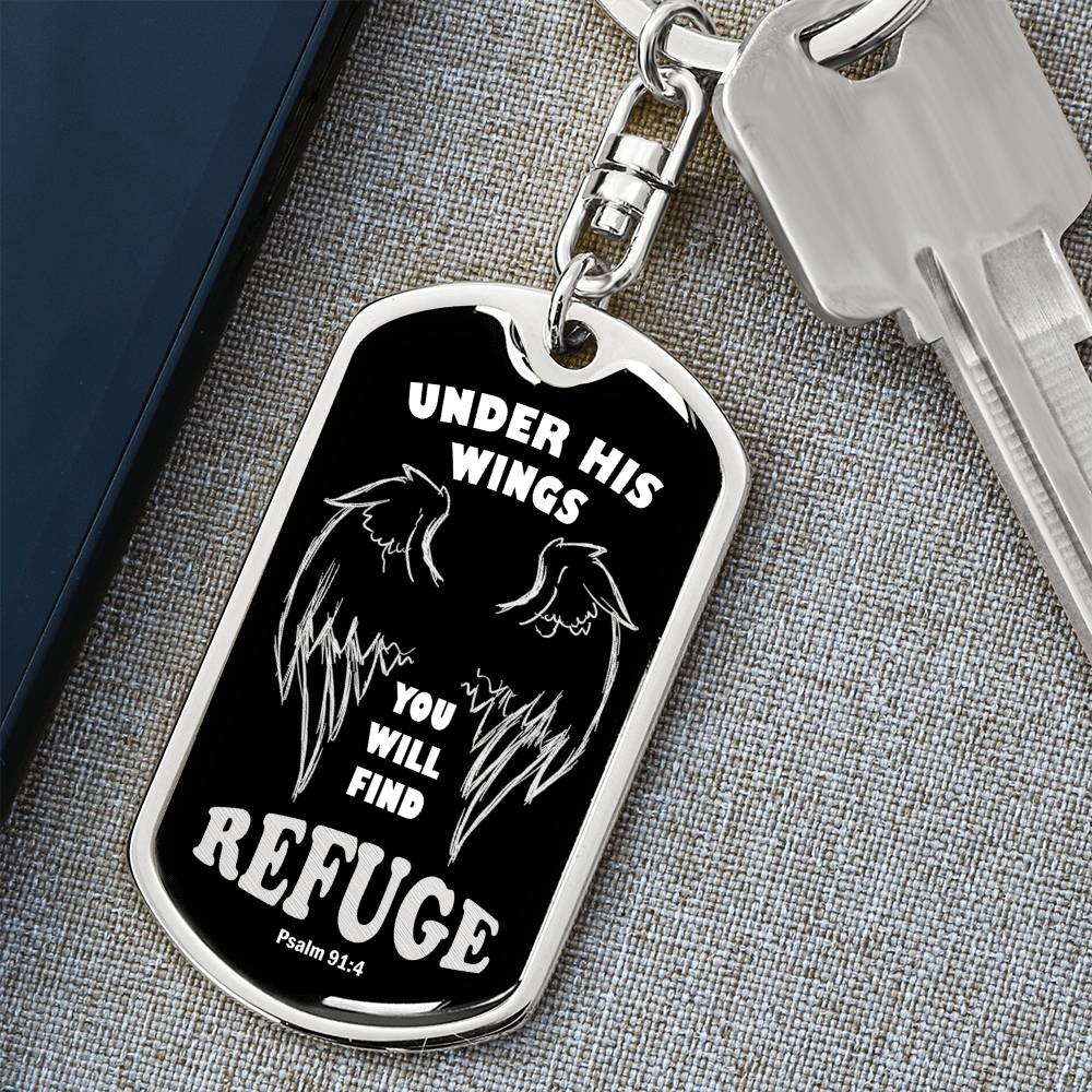 Psalm 91 Refuge Under His Wings Swivel Keychain Stainless Steel or 18k Gold Dog Tag-Express Your Love Gifts