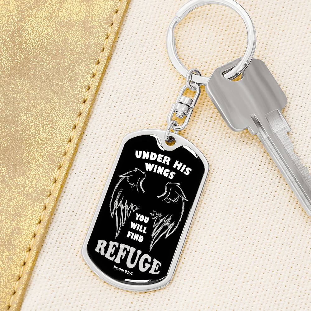 Psalm 91 Refuge Under His Wings Swivel Keychain Stainless Steel or 18k Gold Dog Tag-Express Your Love Gifts