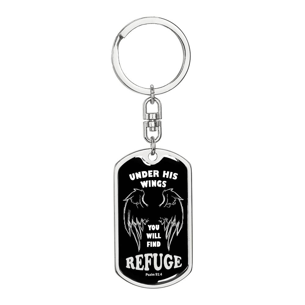 Psalm 91 Refuge Under His Wings Swivel Keychain Stainless Steel or 18k Gold Dog Tag-Express Your Love Gifts