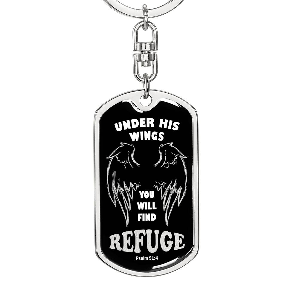 Psalm 91 Refuge Under His Wings Swivel Keychain Stainless Steel or 18k Gold Dog Tag-Express Your Love Gifts