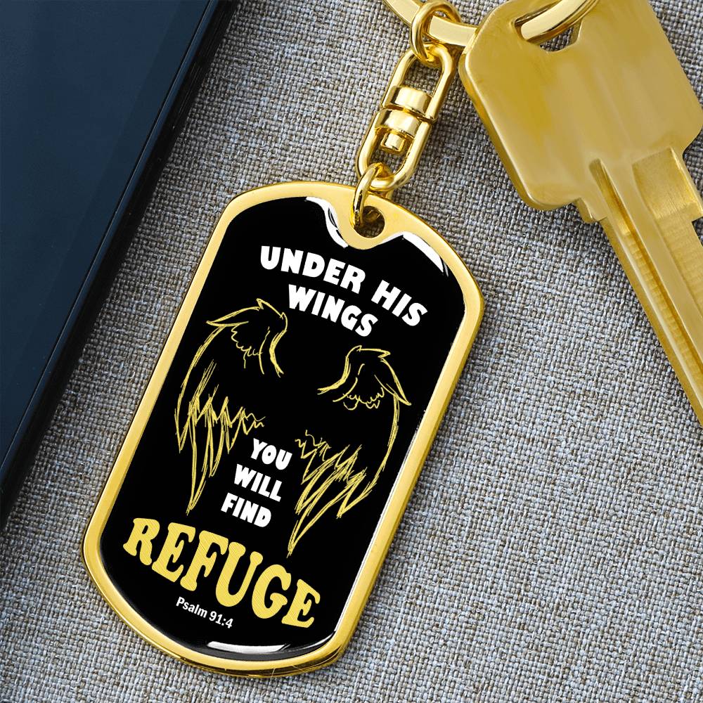 Psalm 91 Refuge Under His Wings Swivel Keychain Stainless Steel or 18k Gold Dog Tag-Express Your Love Gifts