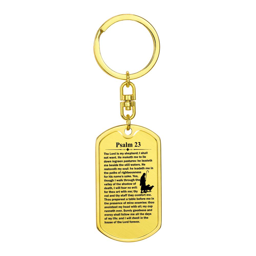 Psalm 23 English Bible Keychain Stainless Steel or 18k Gold Dog Tag
