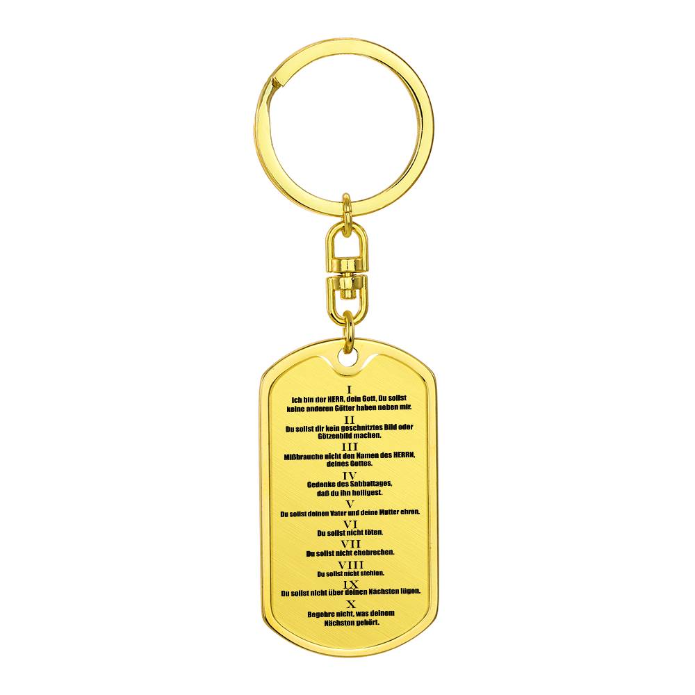 Ten Commandments German 10 Gebote Halskette Bible Keychain Stainless Steel or 18k Gold Dog Tag