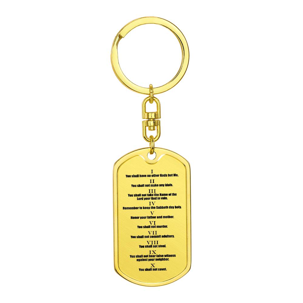 Ten Commandments English Bible Keychain Stainless Steel or 18k Gold Dog Tag