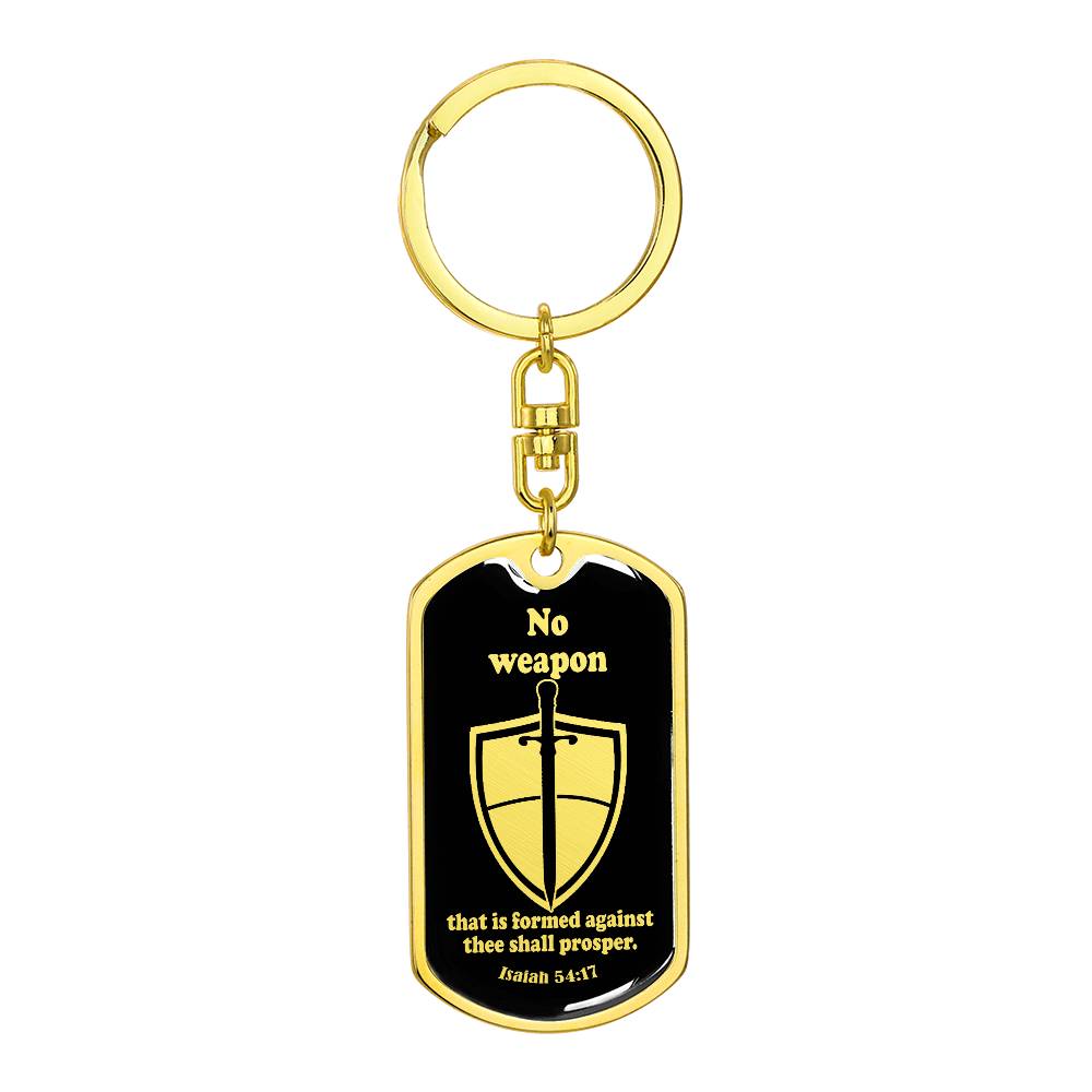 Isaiah 54:17 No Weapon Necklace Swivel Keychain Stainless Steel or 18k Gold Dog Tag
