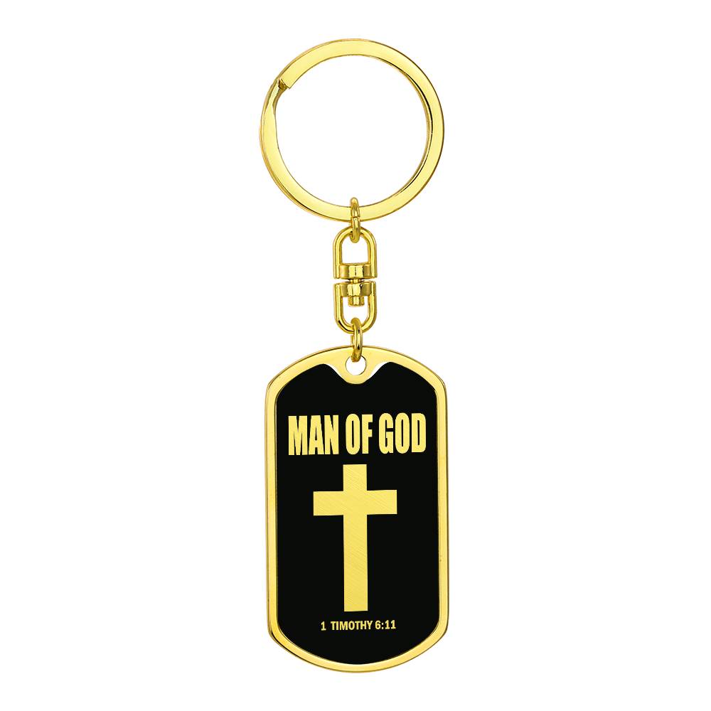Man of God 1 Timothy 6 Bible Keychain Stainless Steel or 18k Gold Dog Tag