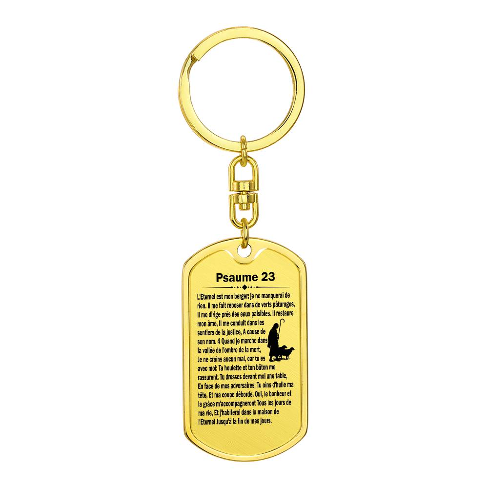 Psalm 23 French Psaume 23 Bible Keychain Stainless Steel or 18k Gold Dog Tag