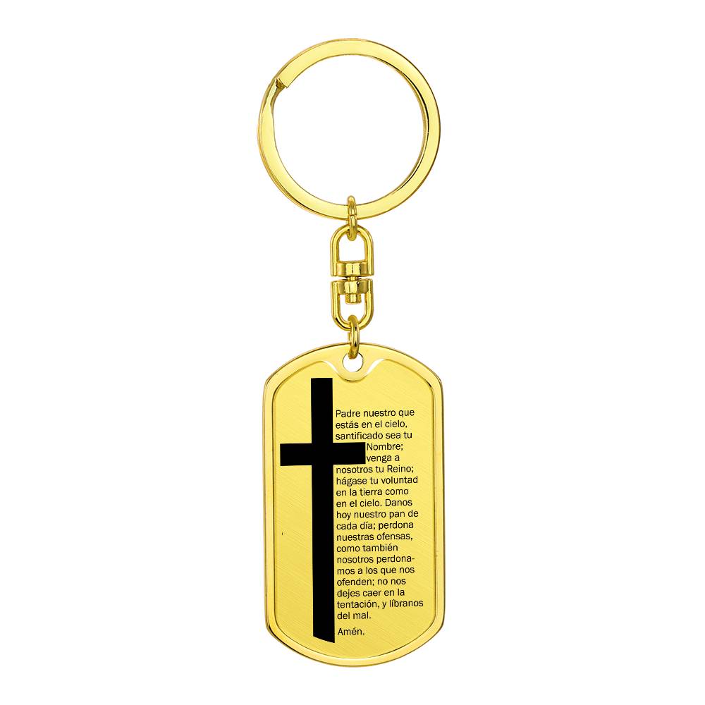 Lords Prayer Spanish Padre Nuestro Bible Keychain Stainless Steel or 18k Gold Dog Tag