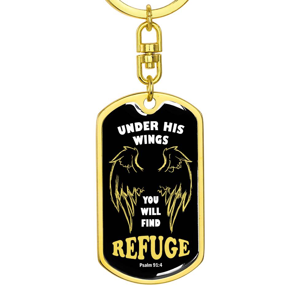 Psalm 91 Refuge Under His Wings Swivel Keychain Stainless Steel or 18k Gold Dog Tag-Express Your Love Gifts