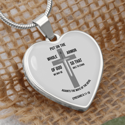 Armor of God Ephesians 6:11-18 Necklace Stainless Steel or 18k Gold Heart Pendant 18-22"