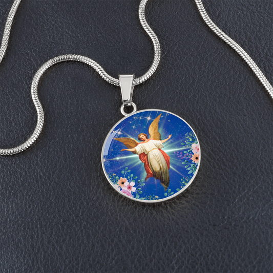 Guardian Angel Premium Circle Pendant Necklace with Adjustable 18-22" Chain in Stainless Steel or 18k Gold