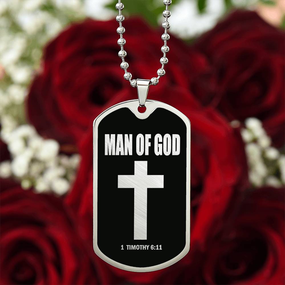 Man of God 1 Timothy 6 Necklace Dog Tag Stainless Steel or 18k Gold w 24" Chain-Express Your Love Gifts
