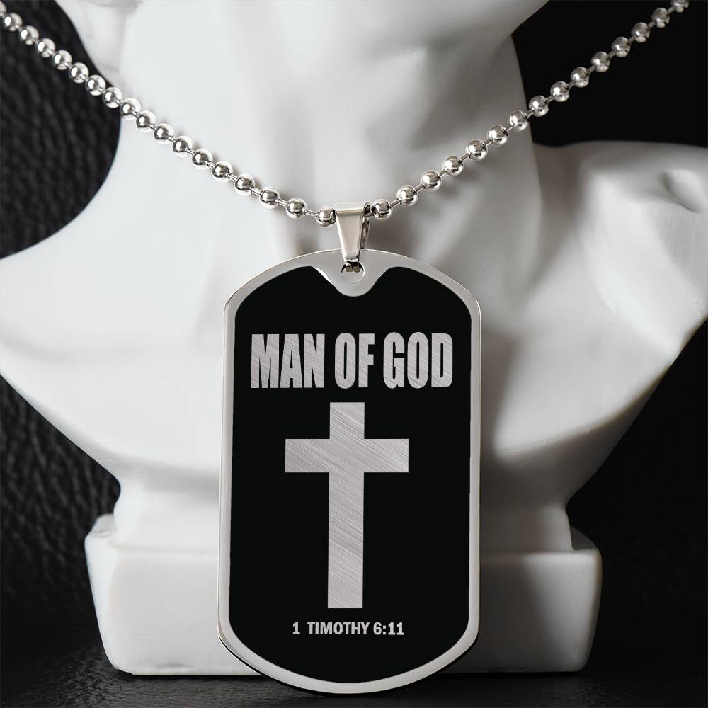 Man of God 1 Timothy 6 Necklace Dog Tag Stainless Steel or 18k Gold w 24" Chain-Express Your Love Gifts