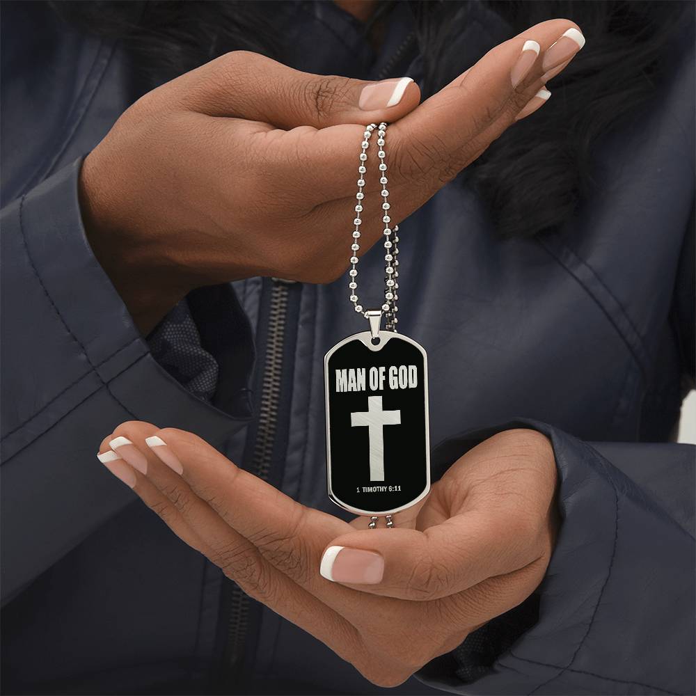 Man of God 1 Timothy 6 Necklace Dog Tag Stainless Steel or 18k Gold w 24" Chain-Express Your Love Gifts